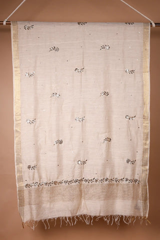 Off-White Tussar Silk Mukesh Dupatta