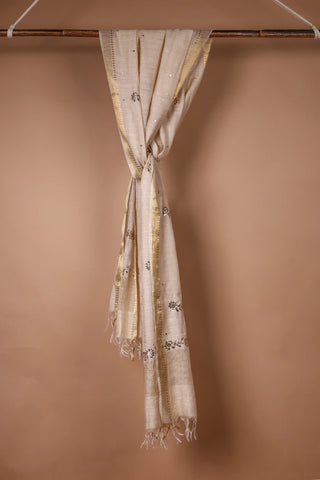 Off-White Tussar Silk Mukesh Dupatta