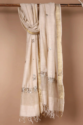 Off-White Tussar Silk Mukesh Dupatta