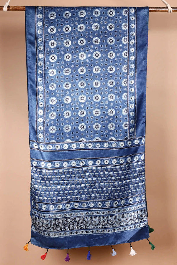 Blue Ajrakh Satin Dupatta