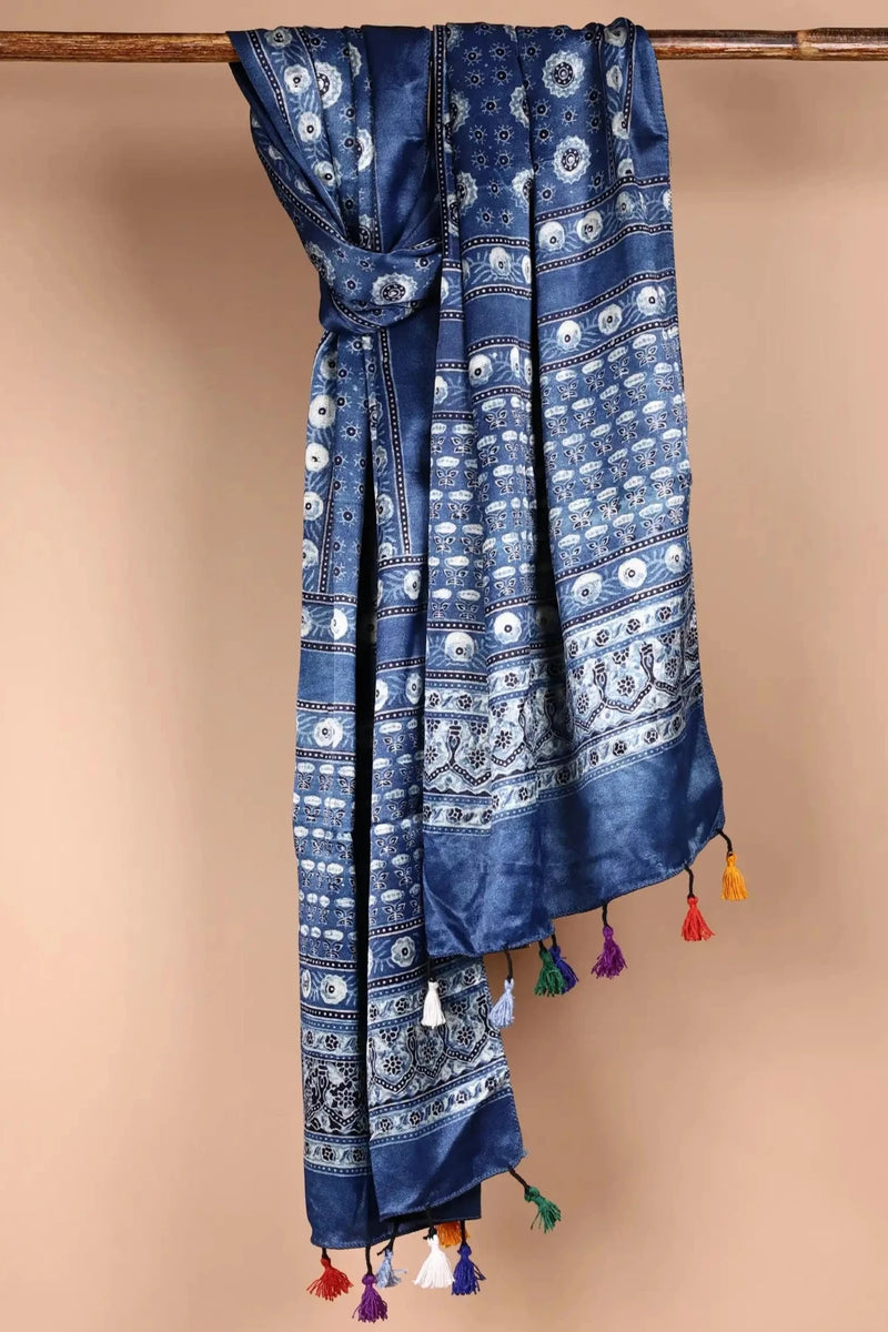 Blue Ajrakh Satin Dupatta