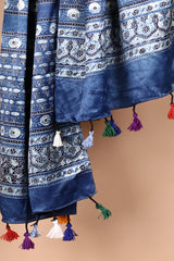 Blue Ajrakh Satin Dupatta