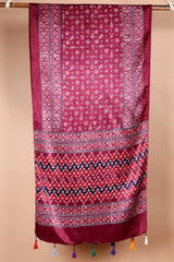 Maroon Ajrakh Satin Dupatta