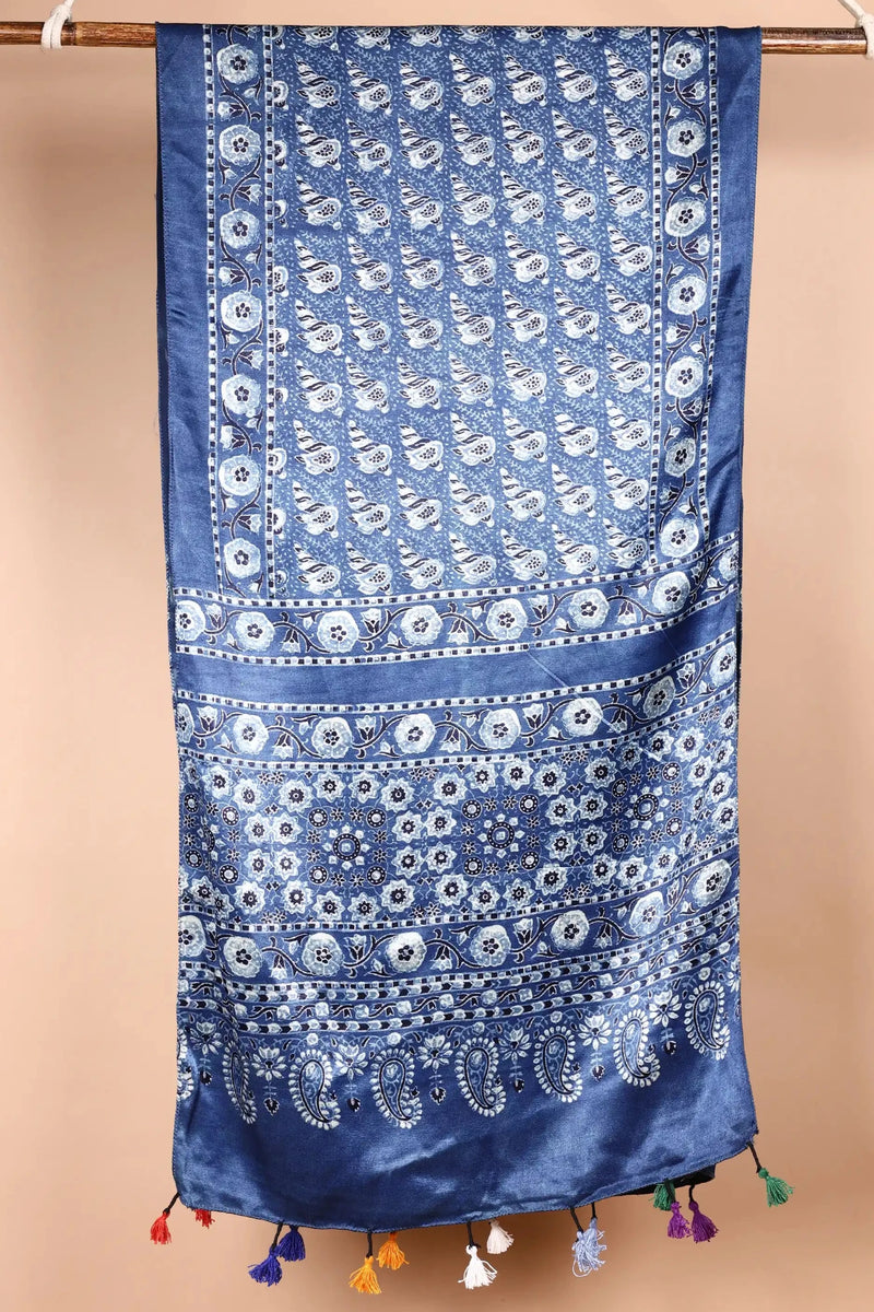 Blue Ajrakh Satin Dupatta