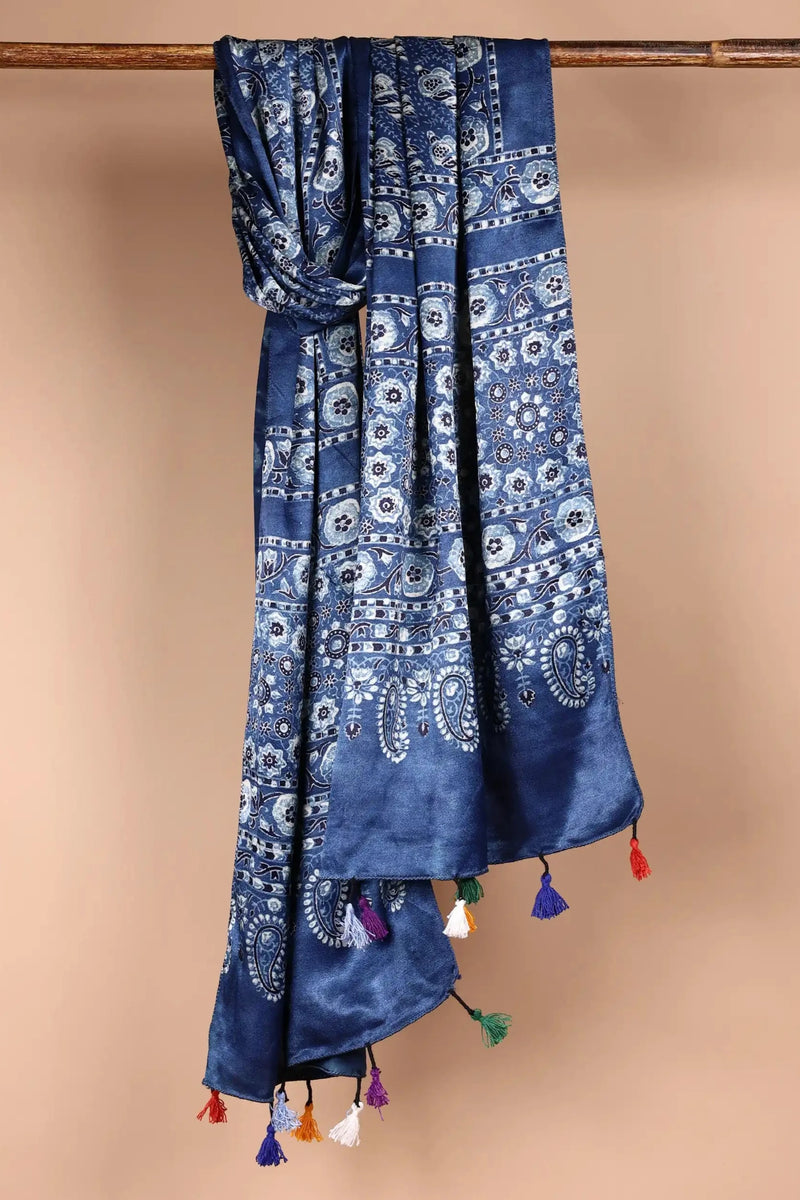 Blue Ajrakh Satin Dupatta