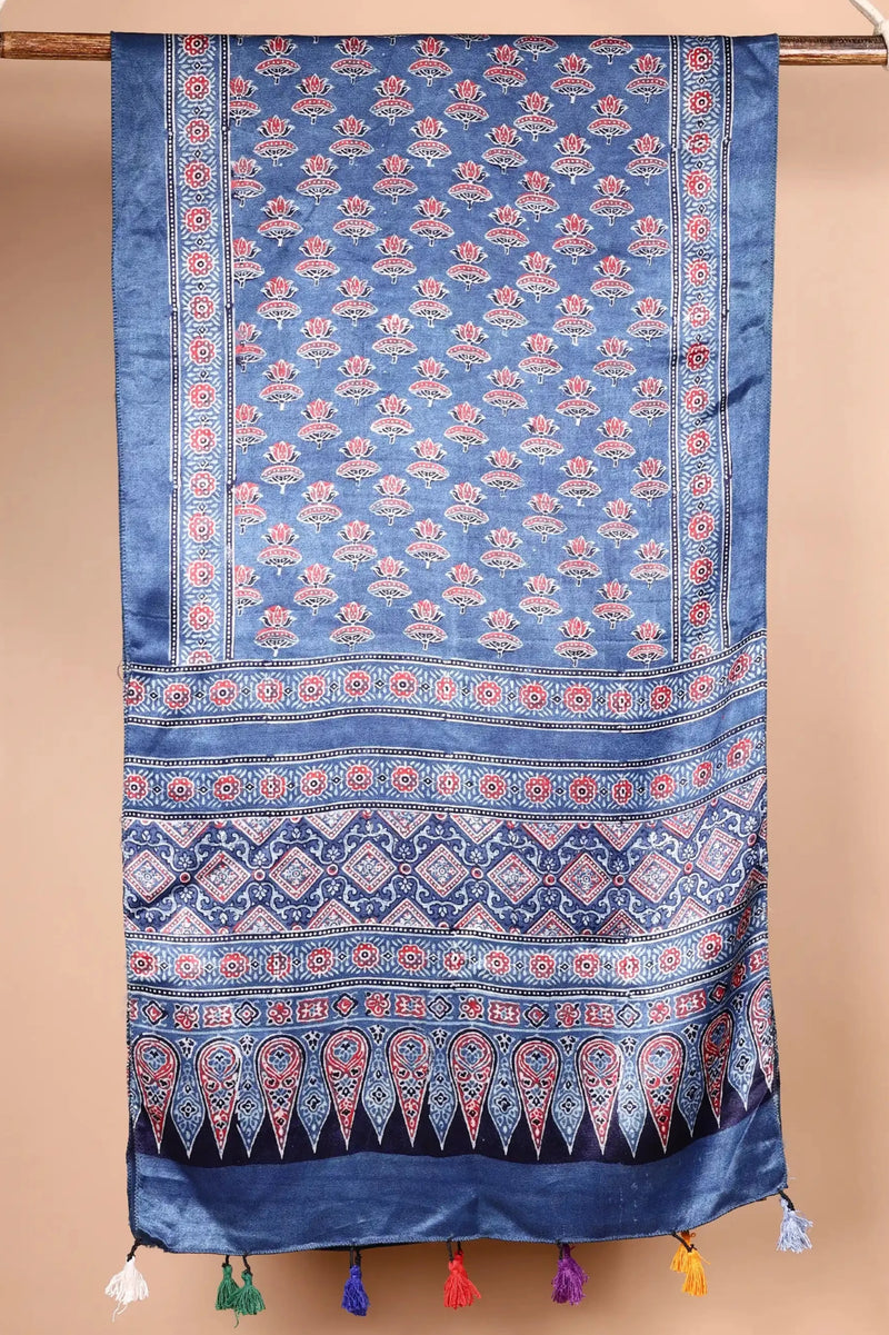 Blue Ajrakh Satin Dupatta