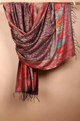 Multi-colour semi pashmina Silk Shawl