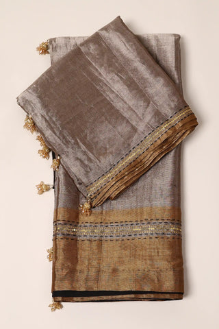 Grey with Gold Chanderi Tissue Saree