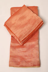 Orange Chanderi Tissue Saree with Golden Zari Stripes