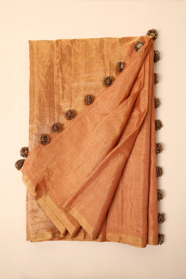 Peach Gold Chanderi Tissue Saree