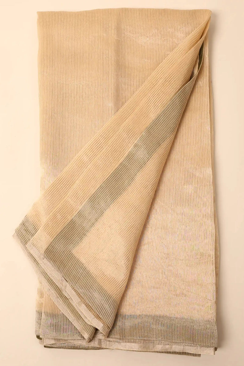 Off-White Chanderi Tissue saree with Light Golden Zari