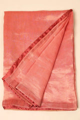 Peachy Pink Chanderi Tissue Saree with Golden Zari