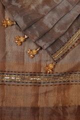 Grey with Gold Chanderi Tissue Saree