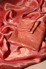 Peachy Pink Chanderi Tissue Saree with Golden Zari