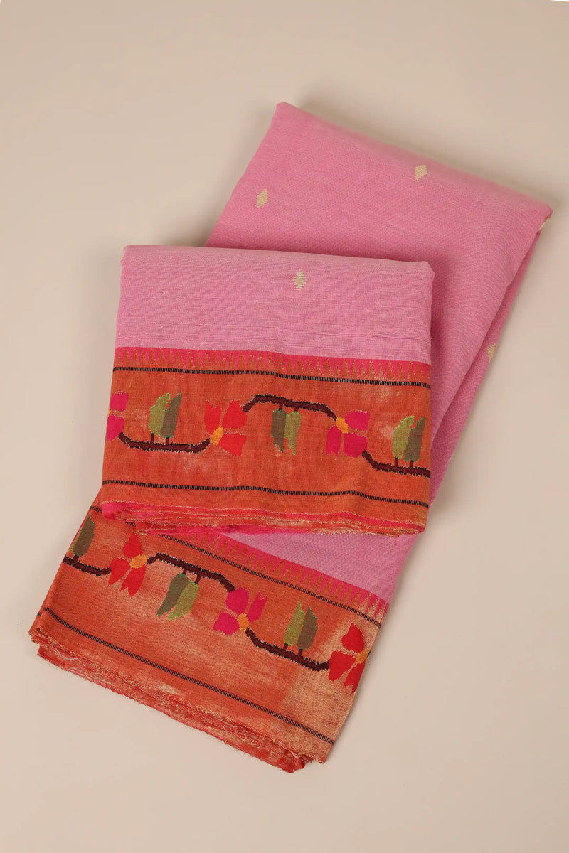 Light Pink Handloom Cotton Paithani Saree