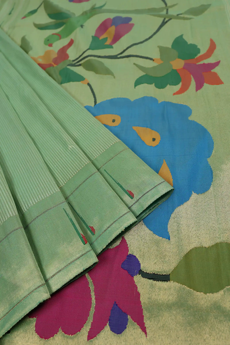 Light Green Handloom Pure Silk Paithani Saree