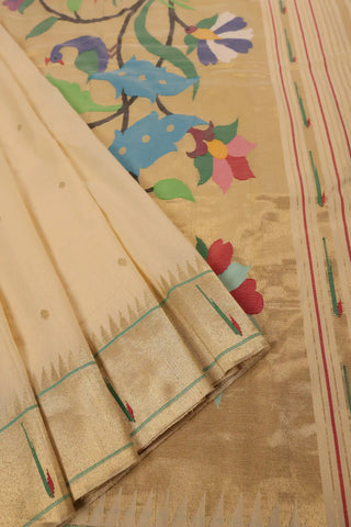 Cream Handloom Cotton Paithani Saree