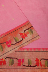 Light Pink Handloom Cotton Paithani Saree