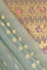 Greyish Blue Banarasi Silk Organza Saree