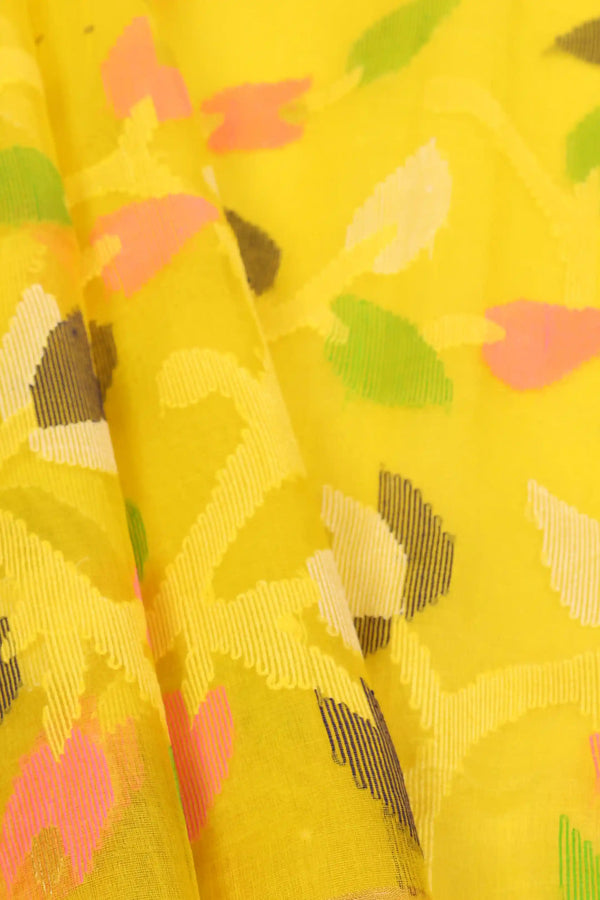 Yellow Jamdani Muslin Cotton Saree