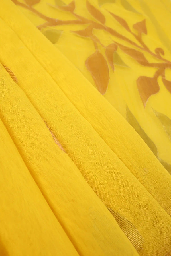 Light Yellow Jamdani Muslin Cotton Saree