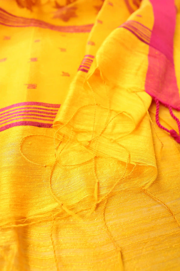 Yellow Jamdani Bhagalpuri Matka Silk Saree