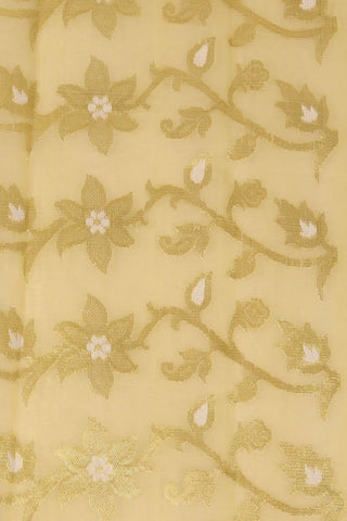 Lemon Yellow Jamdani Muslin Cotton Saree