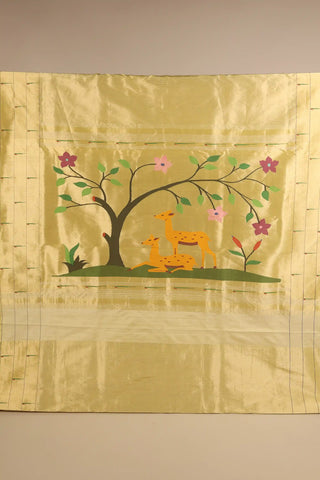 Lemon Yellow Handloom Silk Paithani Saree with Triple-muniya Border