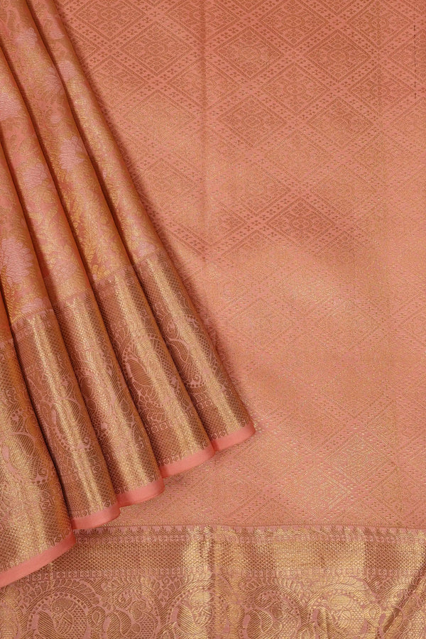 Peachy Pink Kanchipuram Pure Silk Saree