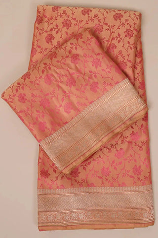 Peachy-Pink Banarasi Tanchoi Silk Saree