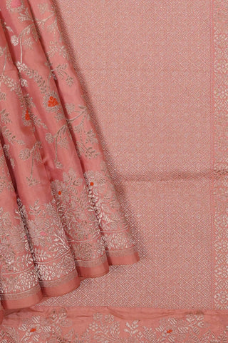 Peach Gold Banarasi Pure Silk Saree