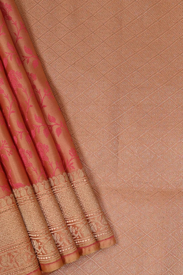 Peachy-Pink Banarasi Tanchoi Silk Saree