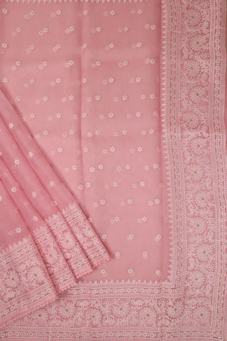 Light Pink Banarasi Organza Saree with Chikankari