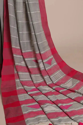 Grey & Pink Jamdani Handloom Cotton Saree