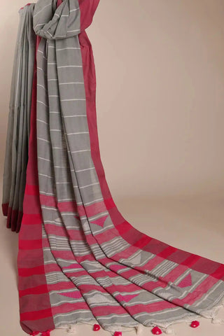 Grey & Pink Jamdani Handloom Cotton Saree