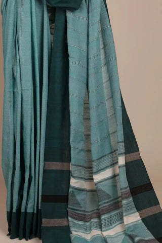 Teal Green Jamdani Handloom Cotton Saree