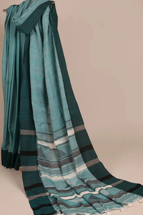 Teal Green Jamdani Handloom Cotton Saree