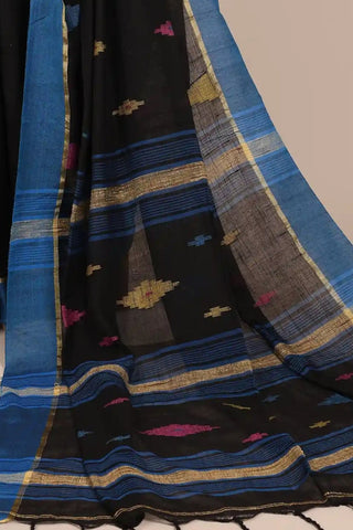 Black-Blue Jamdani Handloom Cotton Saree