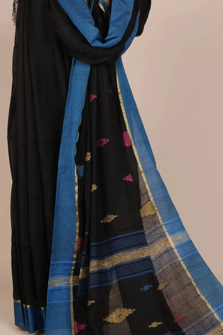 Black-Blue Jamdani Handloom Cotton Saree