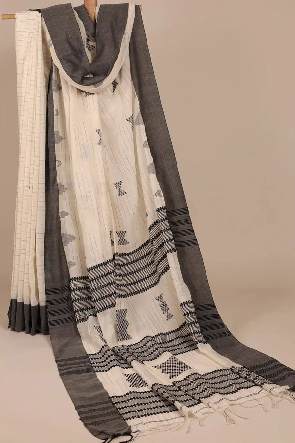 Off-White Jamdani Handloom Cotton Saree