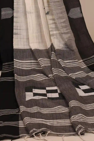 Off-White & Black Jamdani Handloom Cotton Saree