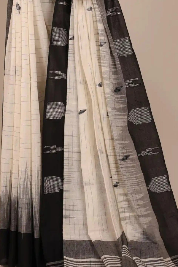 Off-White & Black Jamdani Handloom Cotton Saree