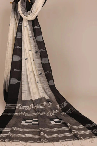 Off-White & Black Jamdani Handloom Cotton Saree