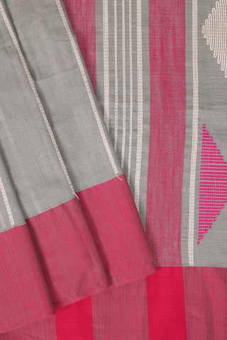 Grey & Pink Jamdani Handloom Cotton Saree