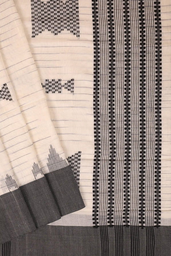 Off-White Jamdani Handloom Cotton Saree