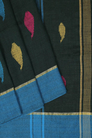 Bottle Green Jamdani Handloom Cotton Saree