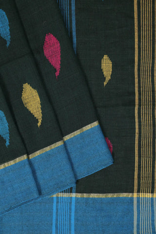 Black-Blue Jamdani Handloom Cotton Saree