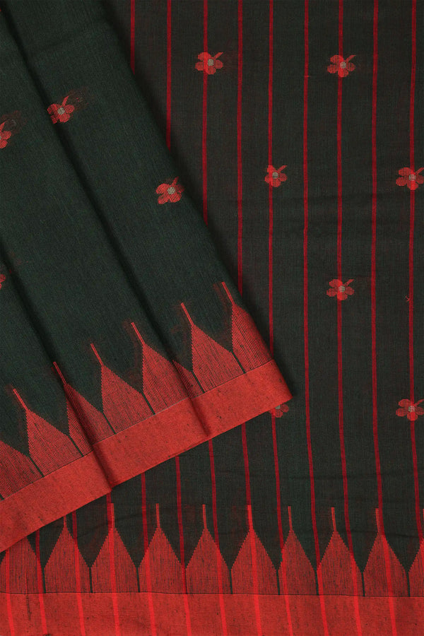 Dark Green Jamdani Handloom Cotton Saree