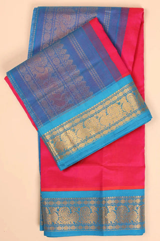 Fuschia Pink & Firozi Handloom Silk Cotton Kanchipuram saree