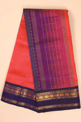 Orange-Pink Handwoven Silk Cotton Kanchipuram saree